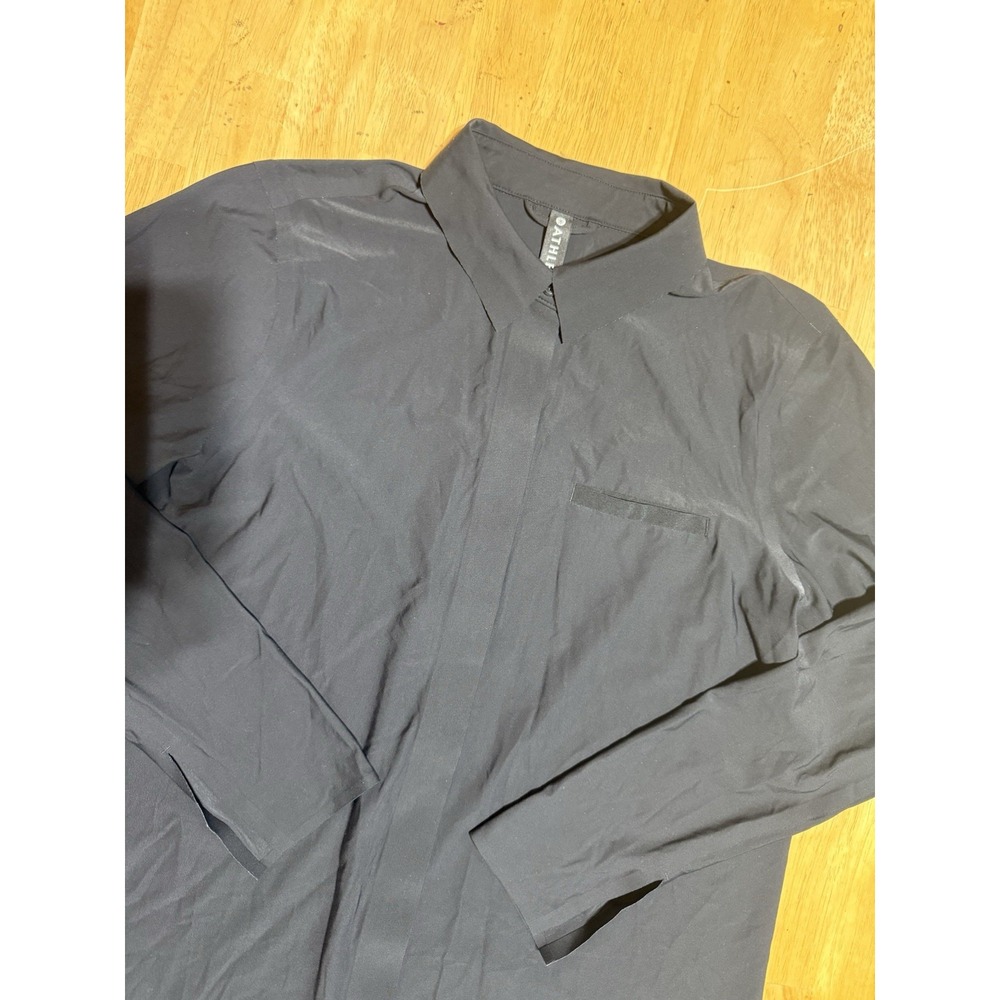 Athleta Women XS Black Stretch Button Front Long Sleeve Shirt Blouse Pocket
